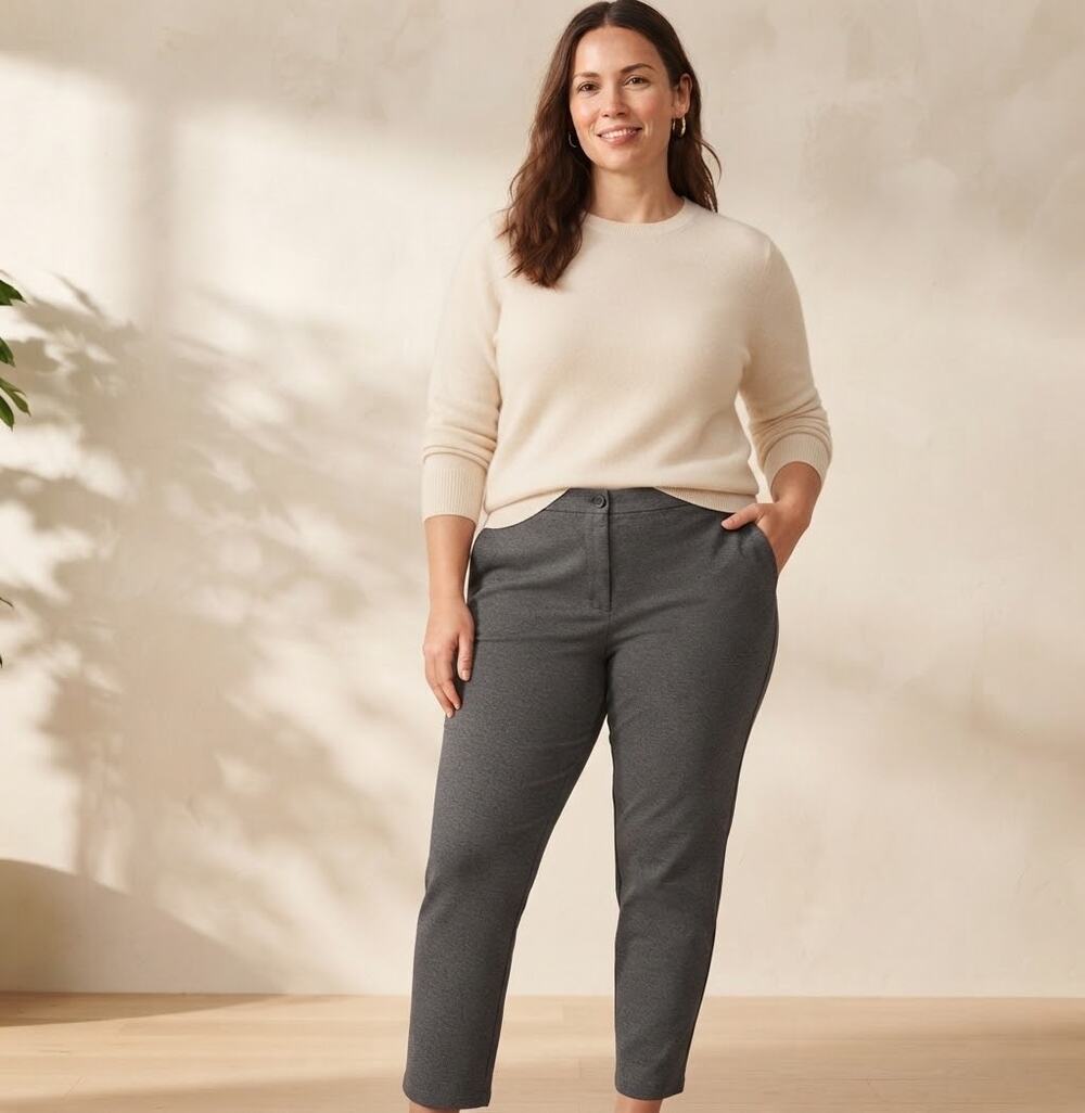 Eileen Fisher plus size gray cropped pants button zip stretch comfort size 1X